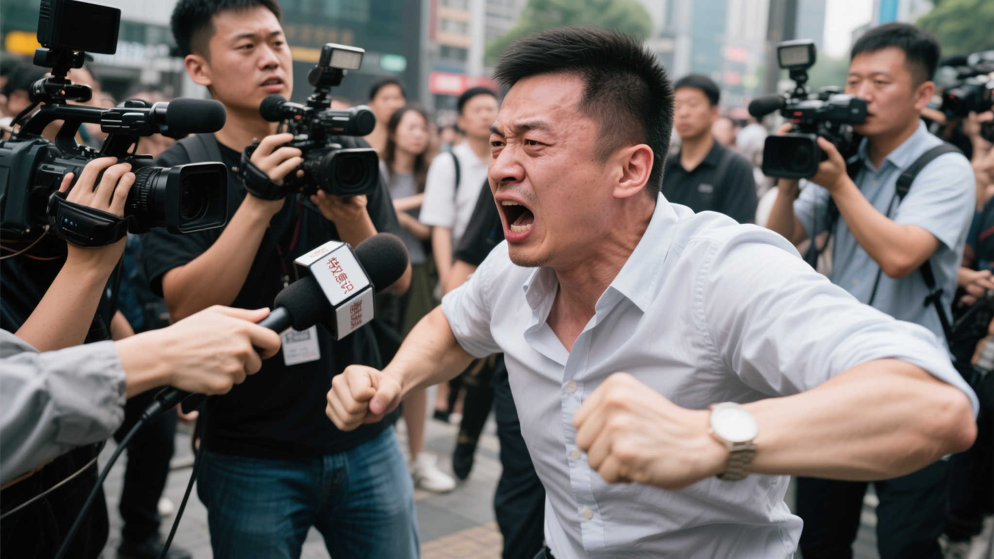 红衣光头男袭击女记者并掌掴首钢员工，身份揭露！获拘留8天